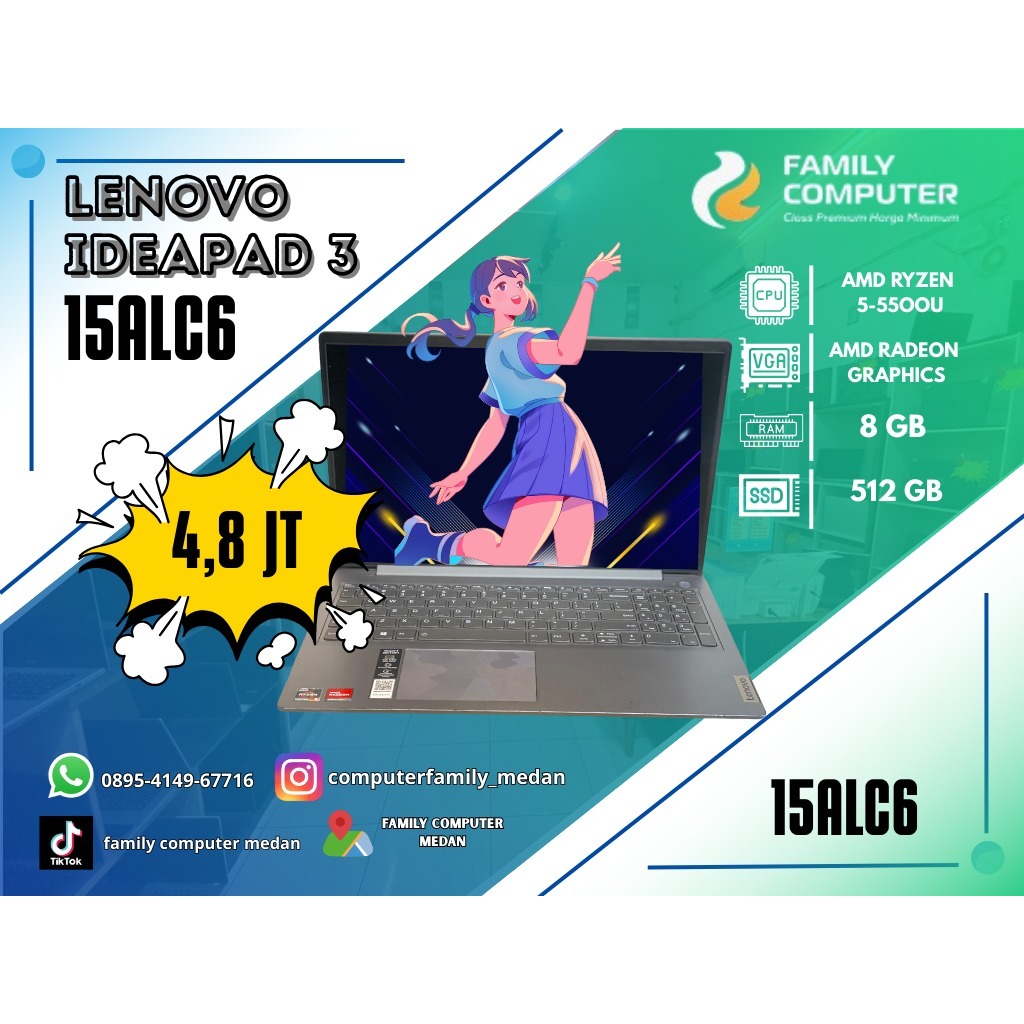 LENOVO IDEAPAD 3 15ALC6 | AMD RYZEN 5-5500U | AMD RADEON GRAPHIC | 8GB | 512GB