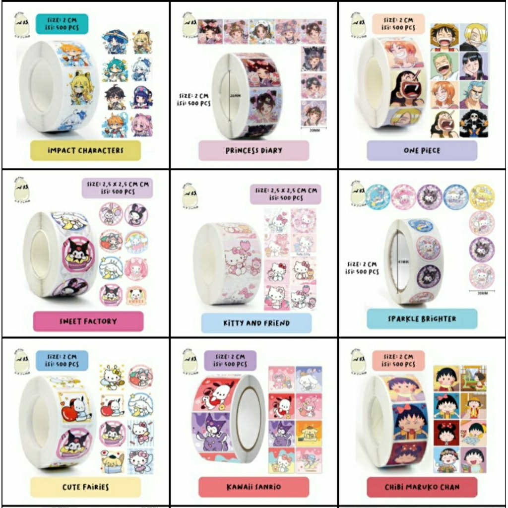 (1 gulung = 500pcs) washi tape / sticker roll lucu cute anime thank you