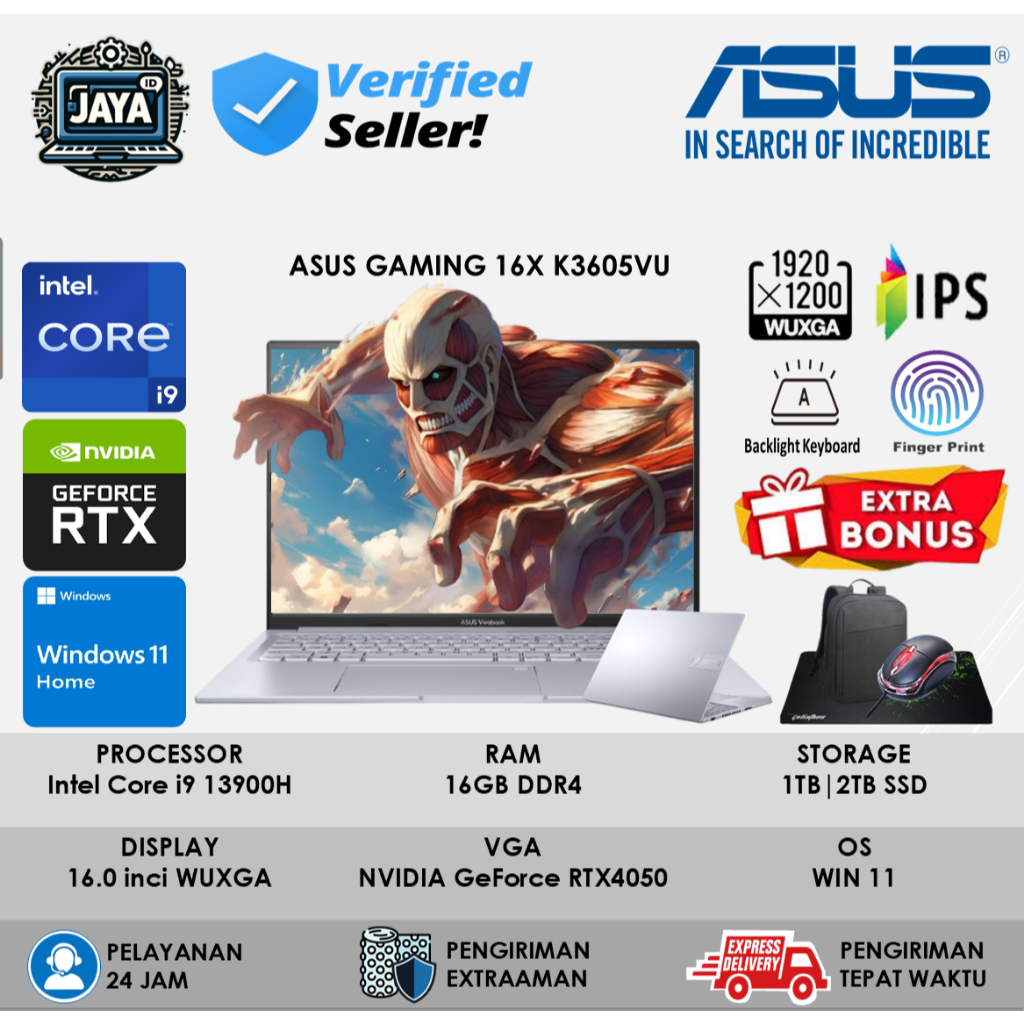 Laptop ASUS Vivobook Gaming16X K3605VU Intel Core I9 13900H RTX4050 16GB 1TB WUXGA IPS BackLit