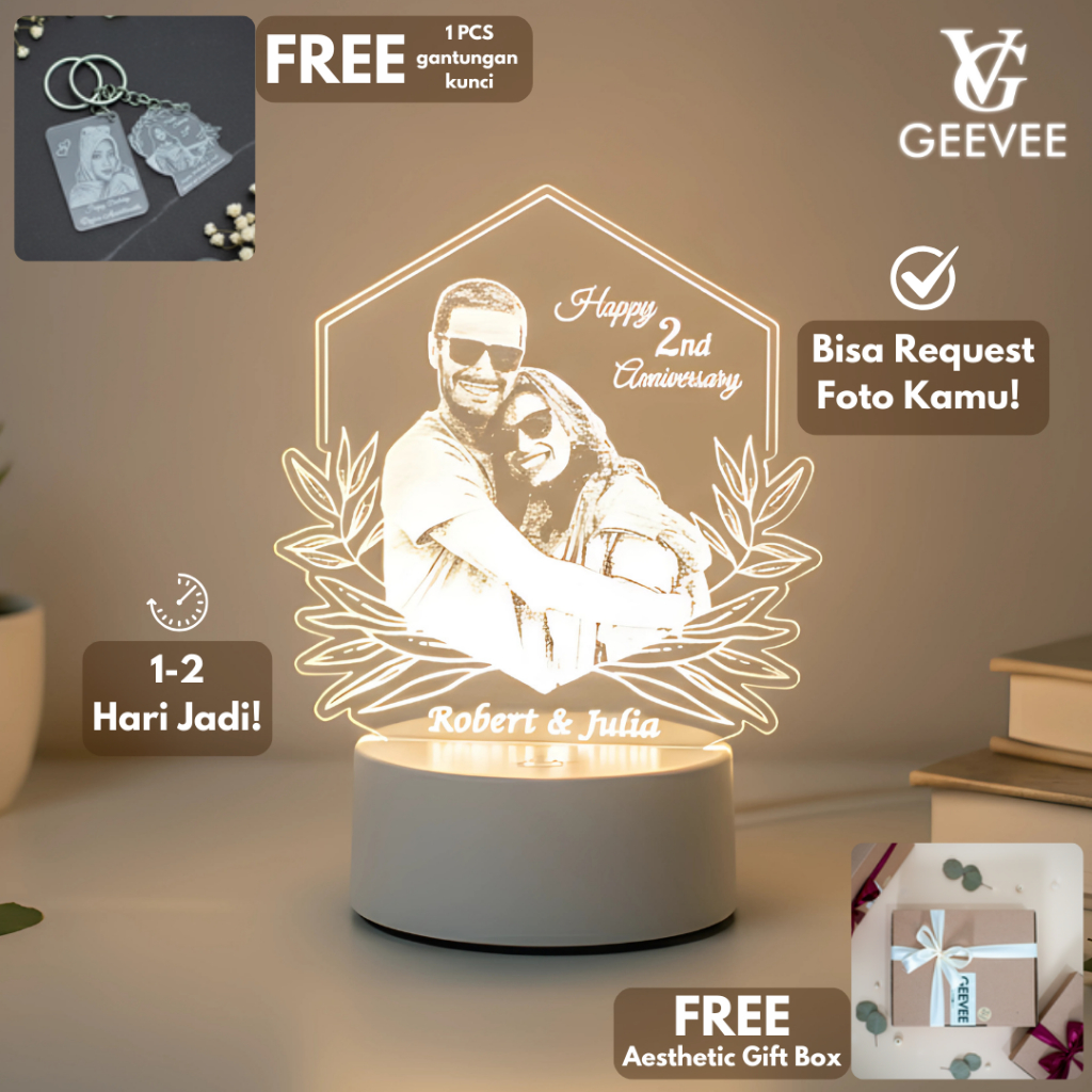 Personalized Gift Lampu Tidur Hias LED 3D Akrilik Transparant CUSTOM FOTO & DETAIL cocok untuk Kado 