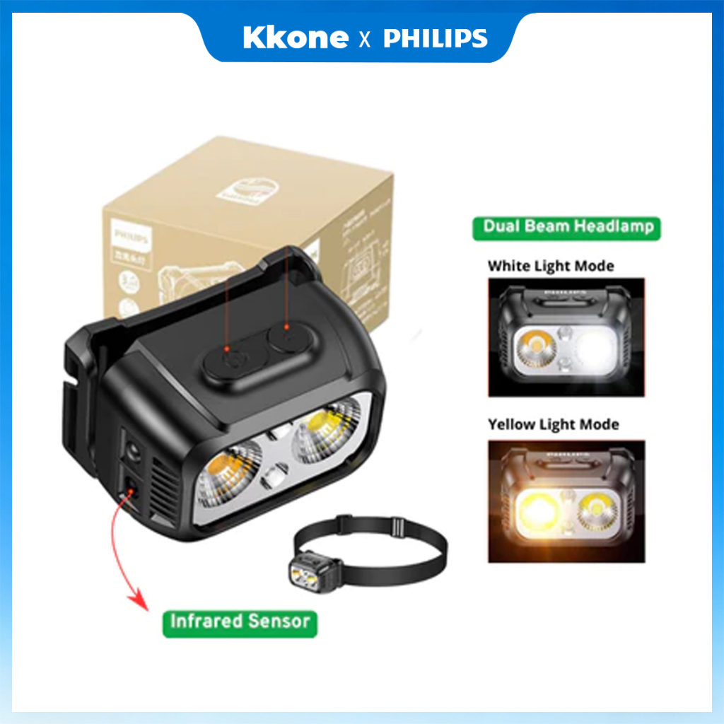 Original Philips SFL1341 RH Lampu Kepala ual Warna Kuning & Putih Sensor Inframerah 12 Mode Cahaya T