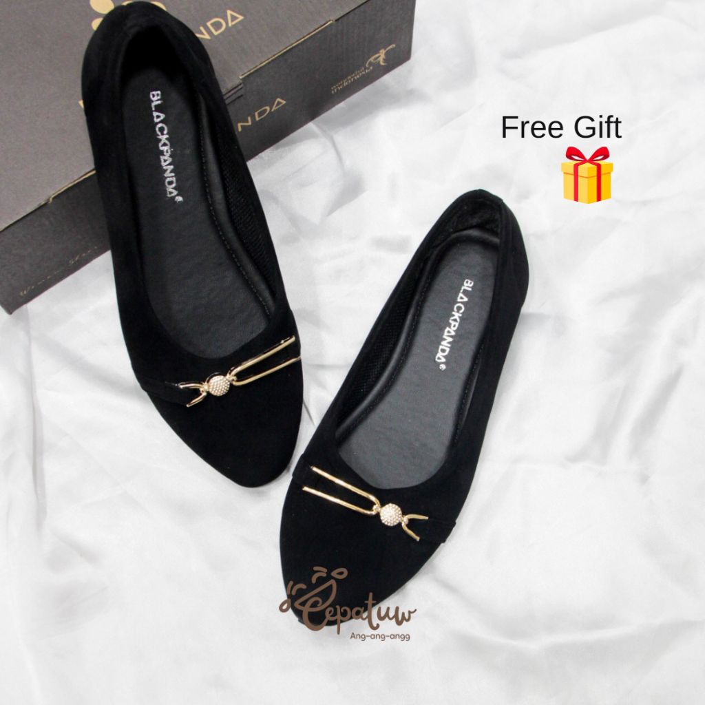 Blackpanda Zeffa Black Flatshoes Wanita Hitam Ujung Lancip