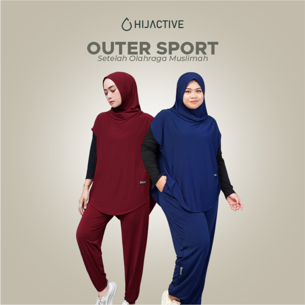 HIJACTIVE - Setelan Olahraga Jogging Senam Zumba Badminton Renang Wanita Muslimah Outer Hijab dan Ce