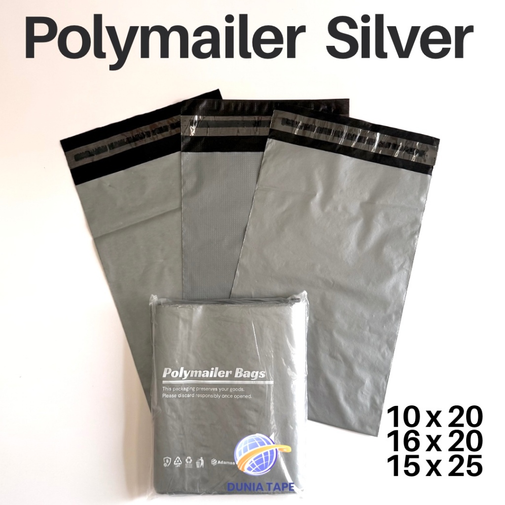 Polymailer Silver ADAMAS 10x20 16x20 15x25 - Kantong Packing Online Lem Matte Glossy Premium
