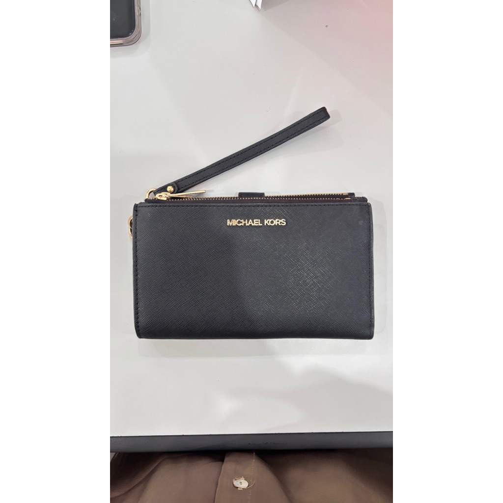 Prelove Dompet Michael Kors Jet Set Double Zip Wrislet Black Saffiano