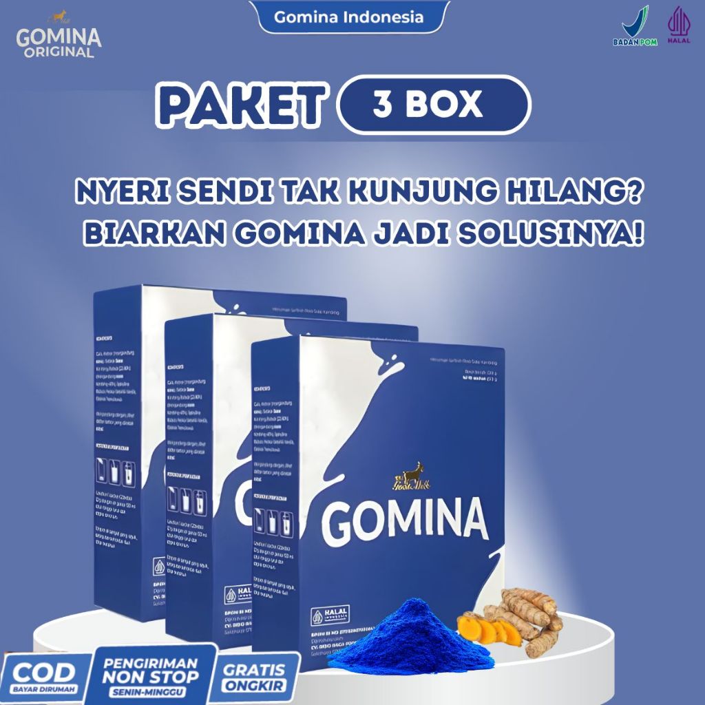 

Gomina - Paket 3 Box Susu Kambing Etawa Tinggi Kalsium Jaga Kesehatan Tulang dan Sendi 100% bahan Alami