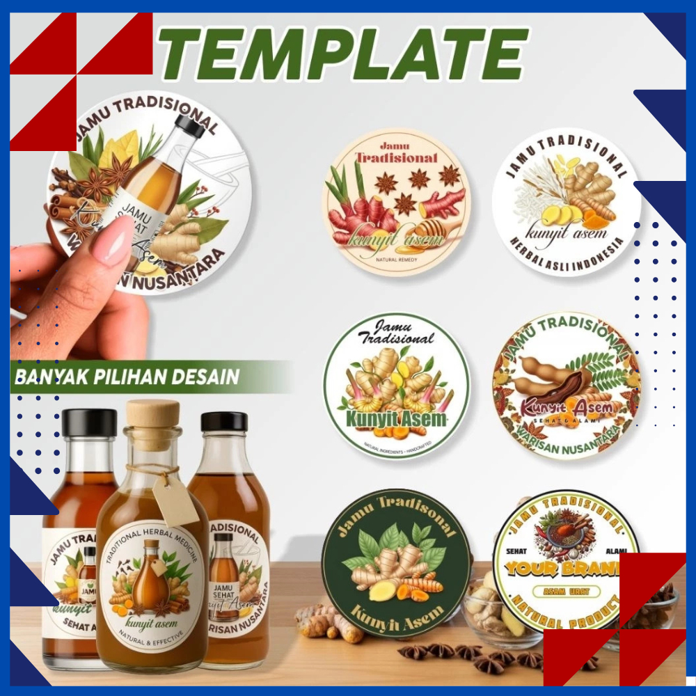 Isi 40 Pcs Stiker Label Jamu Tradisional Waterproof uk 5 cm Bahan Vinyl
