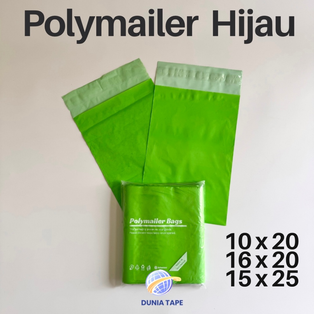 Polymailer Hijau ADAMAS 10x20 16x20 15x25 - Kantong Packing Online Lem Matte Glossy Premium