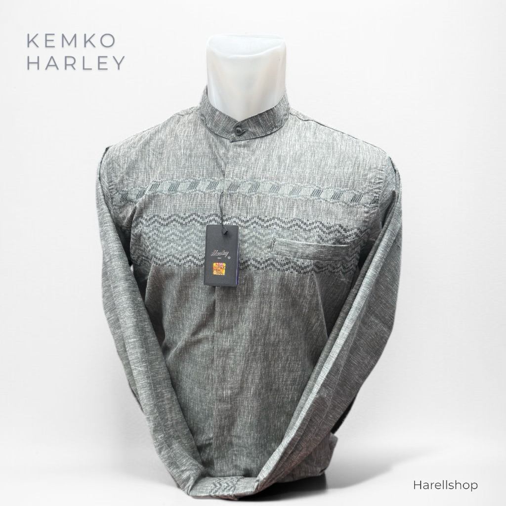 Kemko Harley Pria Lengan Panjang – Warna Hijau Keabuan – Baju Koko Modern