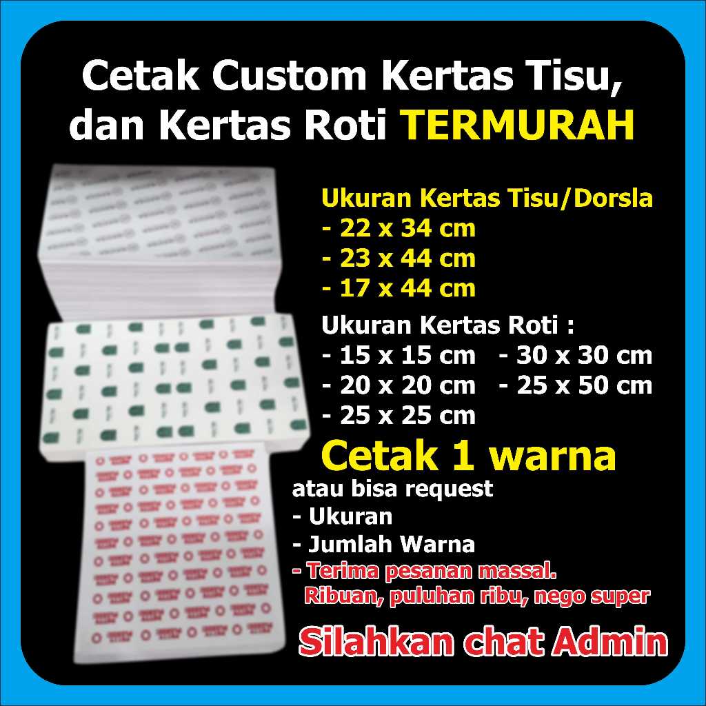 TERMURAH Cetak Logo Custom Kertas Tisu dan Kertas Roti