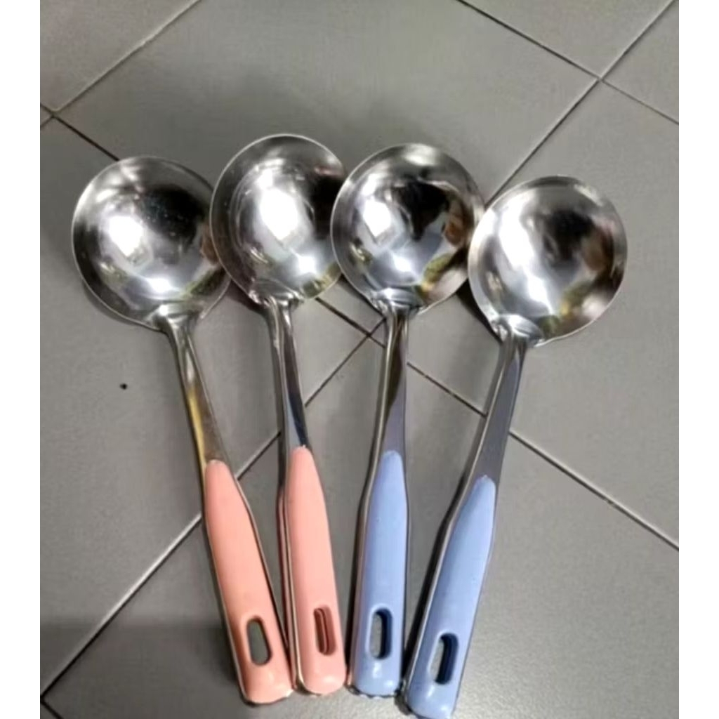 urus erus sayur Stainles tanggung gagang plastik/centong sayur