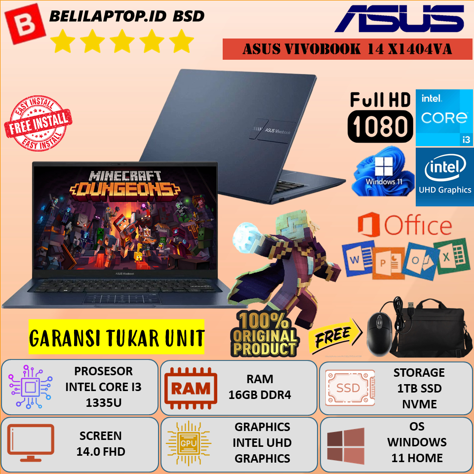Laptop Asus VivoBook 14 X1404VA Intel Core i3 1335U Ram 16GB DDR4 1TB SSD 14'' FHD Windows 11 Ori