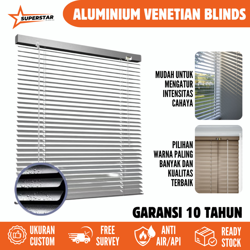Horizontal Blind / Venetian Blind Aluminium Custom – Tirai Jendela Minimalis Modern | Superstar Inte