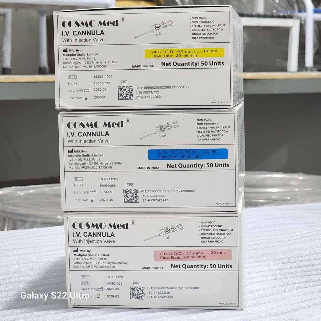 IV CANNULA WITH INJECTION VALVE AND SAFETY WING COSMOMED BOX ISI 50 PCS / IV CATHETER  WING / ABOCAT