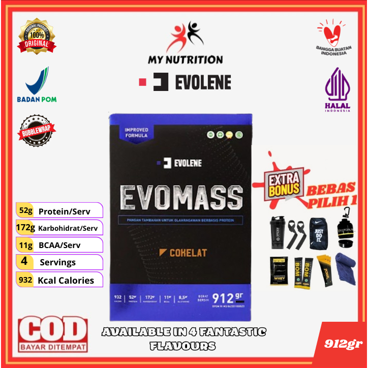 Evolene EVOMASS 2 lbs 912gr Susu Suplemen Fitness Gym Evo Mass Weight Gain Gainer Penambah Berat Bad