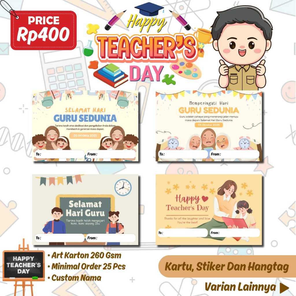 Kartu Ucapan, HangTag, Stiker Ucapan Hari Guru