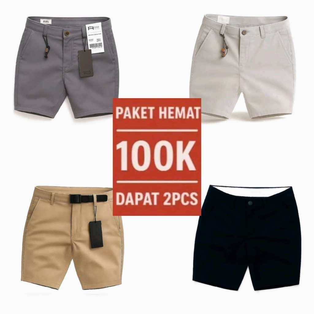 Paket Hemat 2PCS 100ribu Celana Chino  Pendek Pria Slimfit Premium diatas Lutut