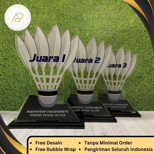 Plakat Acrylic Badminton Custom | Plakat Penghargaan Turnamen | Plakat Olahraga Elegan
