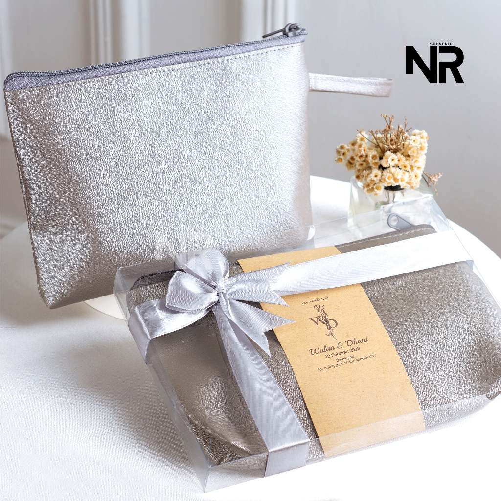 Pouch kapal metalik souvenir pernikahan dompet pouch tempat wadah kosmetik makeup souvenir mewah ham