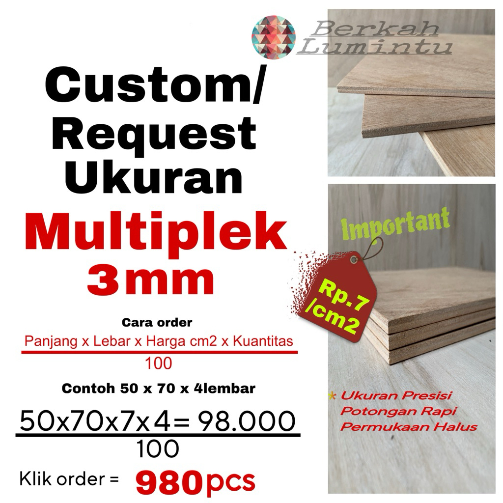 Triplek 3mm Custom Ukuran Presisi