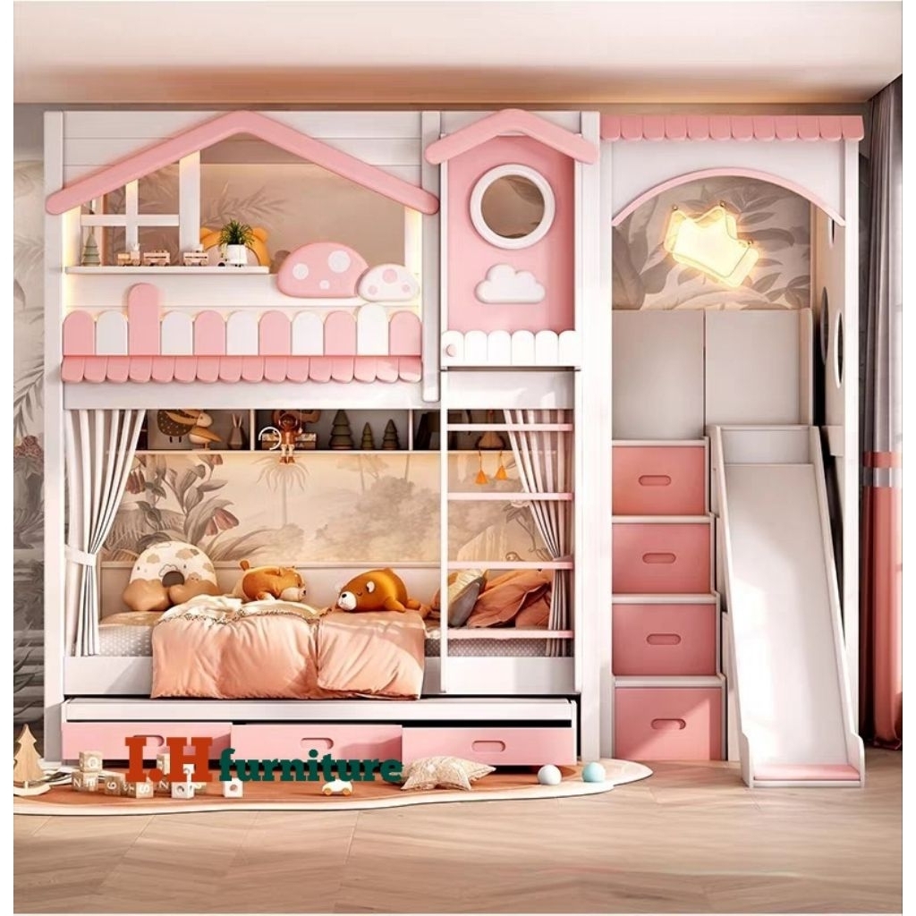 Tempat tidur anak perempuan , tempat tidur anak tingkat , tempat tidur anak motif jamur , tempat tid