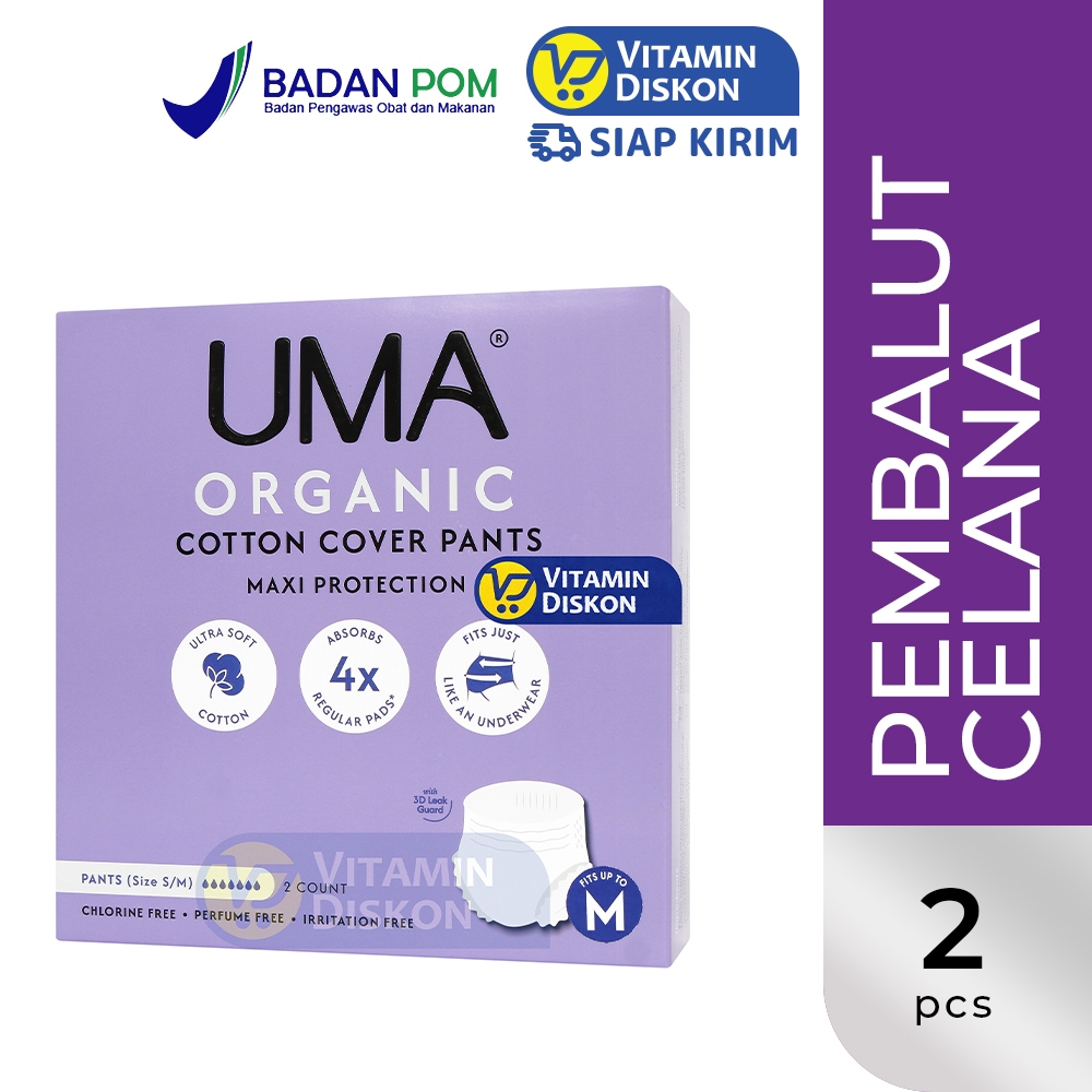UMA ORGANIC COTTON COVER PANTS MEDIUM - ISI 2 PCS | Celana Menstruasi Organik, Nyaman & Aman Tanpa B