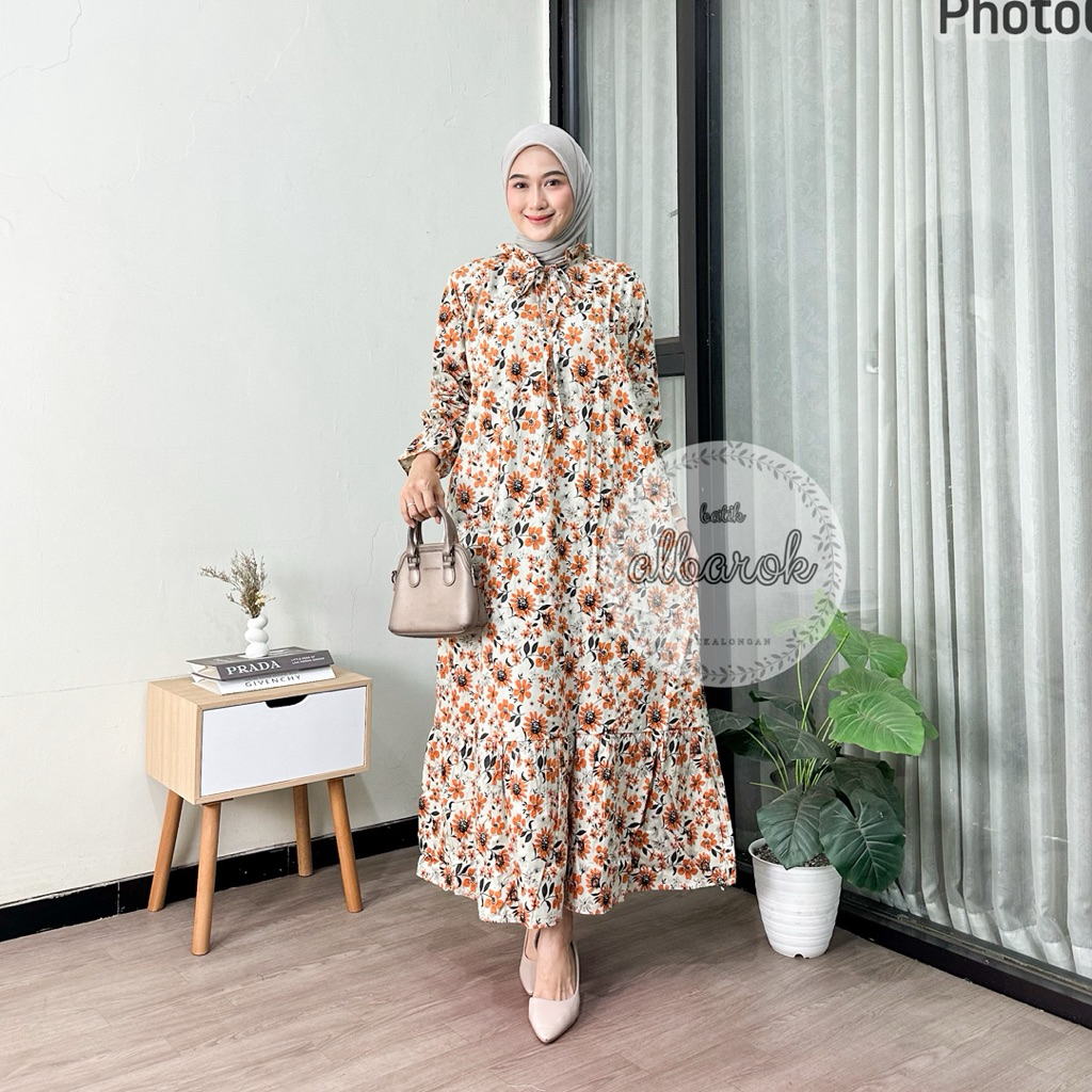 Zahra dress rayon gamis midi rayon jumbo ld 120 lengan karet dress daily lengan panjang hijab friend