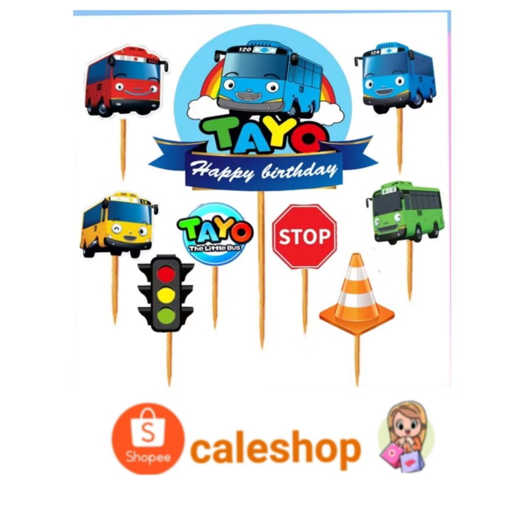 Topper Kertas / Toper Kue Ulang Tahun Anak Karakter / Hiasan Kue Bus Tayo