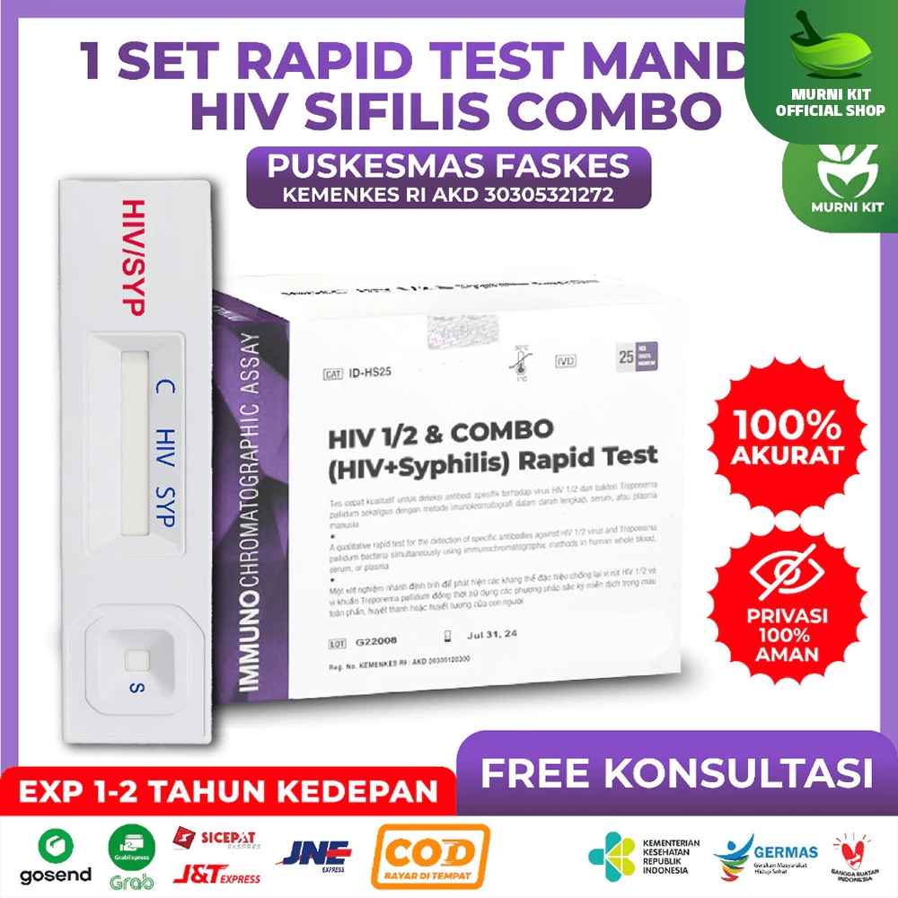 Alat Test Mandiri HIV1/2 & Sifilis Combo 4.0, 100% Paling Akurat dan Termurah, Standar RS 1 set MERK