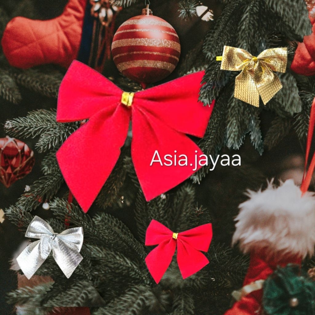 Hiasan pita merah gold natal/ Aksesoris hiasan pita natal
