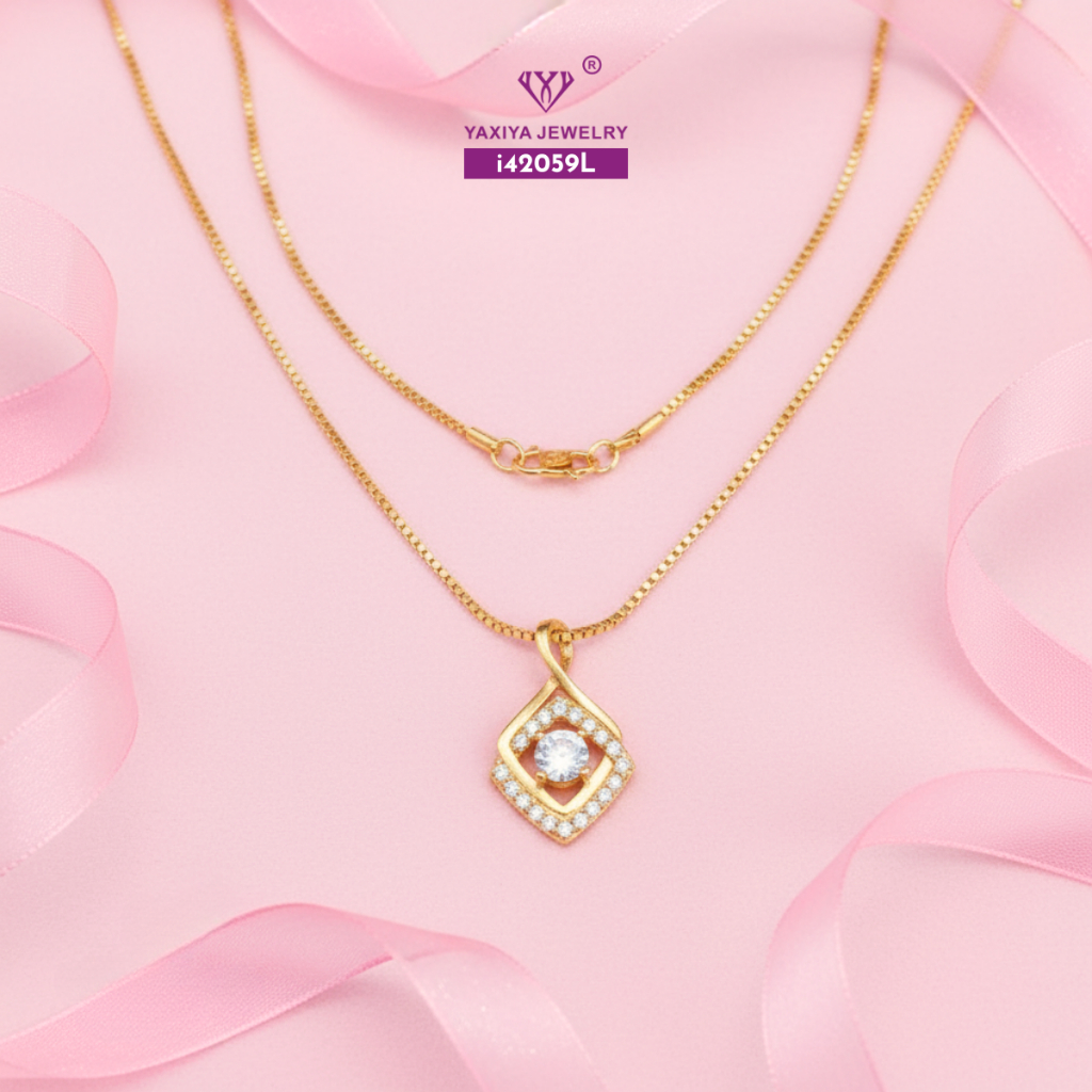 Yaxiya Kalung Set Solitaire Mata 1 Lapis Emas Perhiasan Imitasi 191