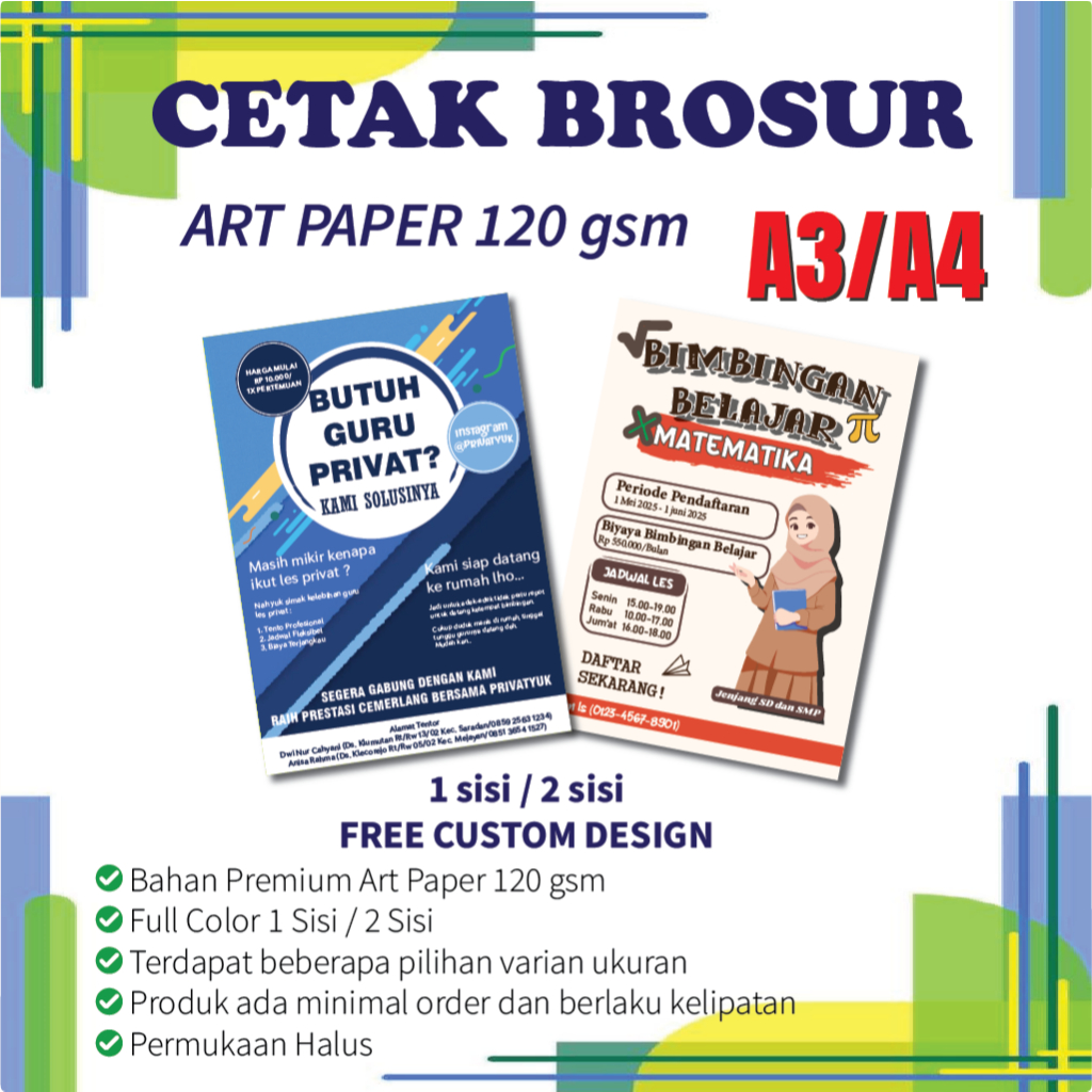 

CETAK CUSTOM BROSUR ART PAPER 120 gsm BROSUR CUSTOM PRODUK BROSUR SUKA-SUKA FLYER LEAFLET