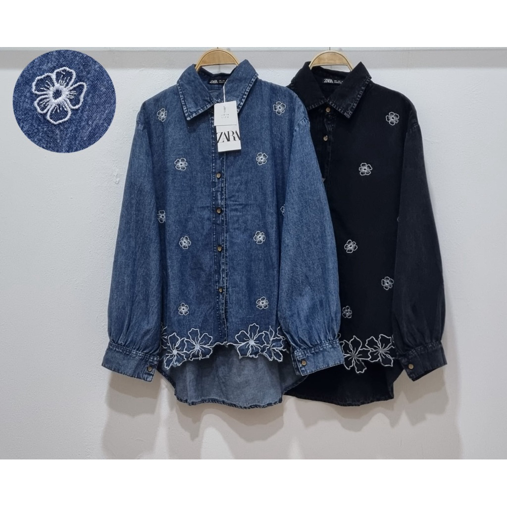 kemeja livinka zara//kemeja jeans bordir zara//pakaianwanitasby