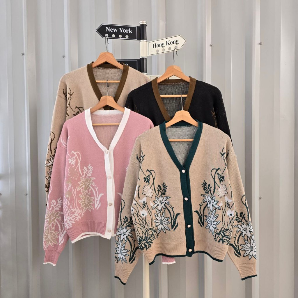 Hany Flower Outher | Kardigan Rajut Motif Bunga Daisy Korean Style Bahan Rajut Tebal