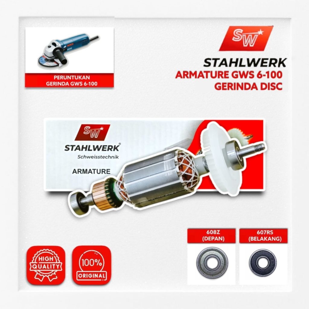 Armature Angker Mesin Gerinda BOSCH GWS 6-100 STAHLWERK Armature Gerinda Tangan Listrik 4" Inch Arma