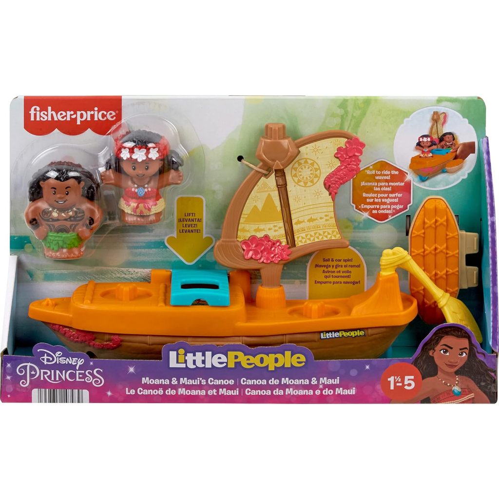 FISHER-PRICE LITTLE PEOPLE TODDLER TOY DISNEY PRINCESS MOANA & MAUIS CANOE SAIL BOAT WITH FIGURES