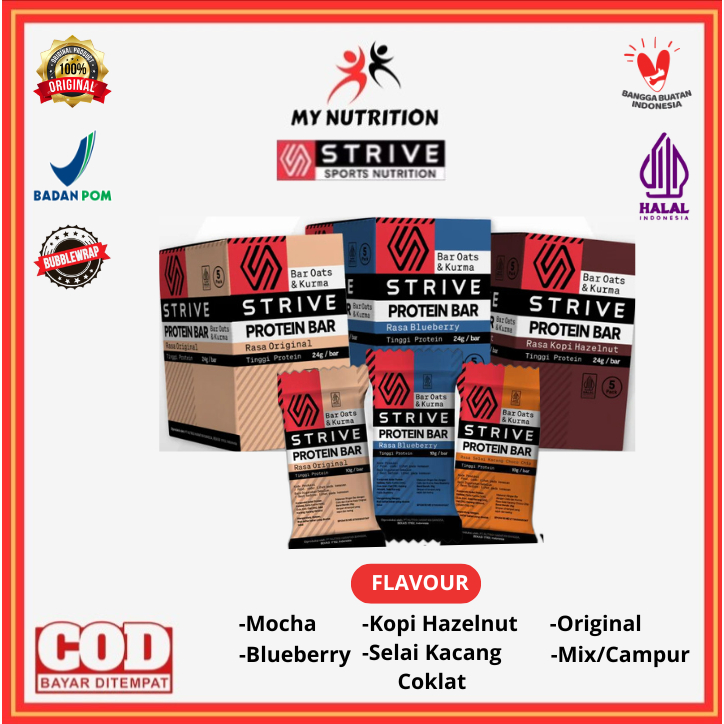 Strive Protein Bar Oats 1 Box Isi 5 Sachet Dengan 24gr Protein/Bar