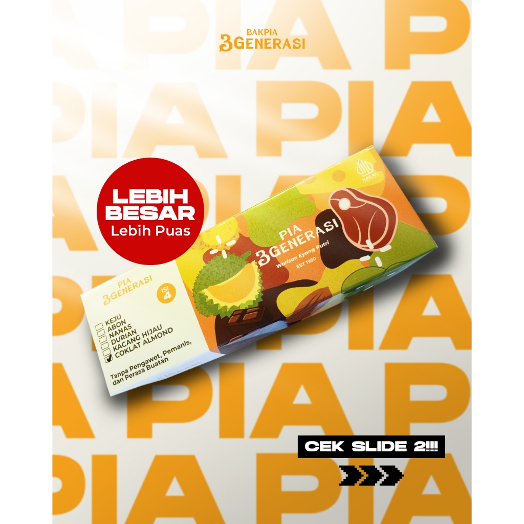 PIA 3 GENERASI PREMIUM - HALAL - PIA KERING ENAK PREMIUM ISI 4 PCS