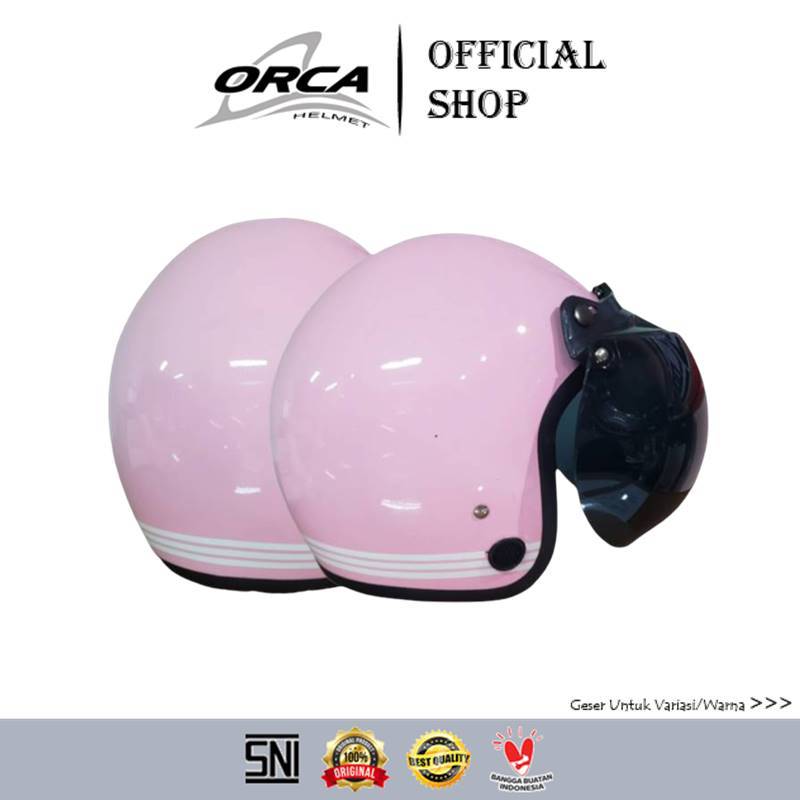Helm Bogo Retro ANT Line Pink + kaca helm