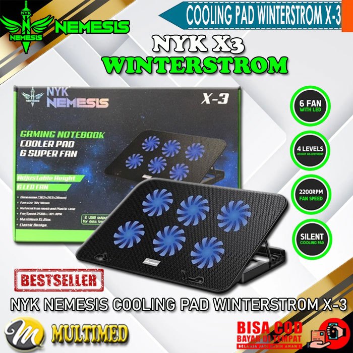 Cooling Pad Gaming NYK Winterstrom X-3 / Kipas Pendingin Laptop / Kipas Tatakan Laptop