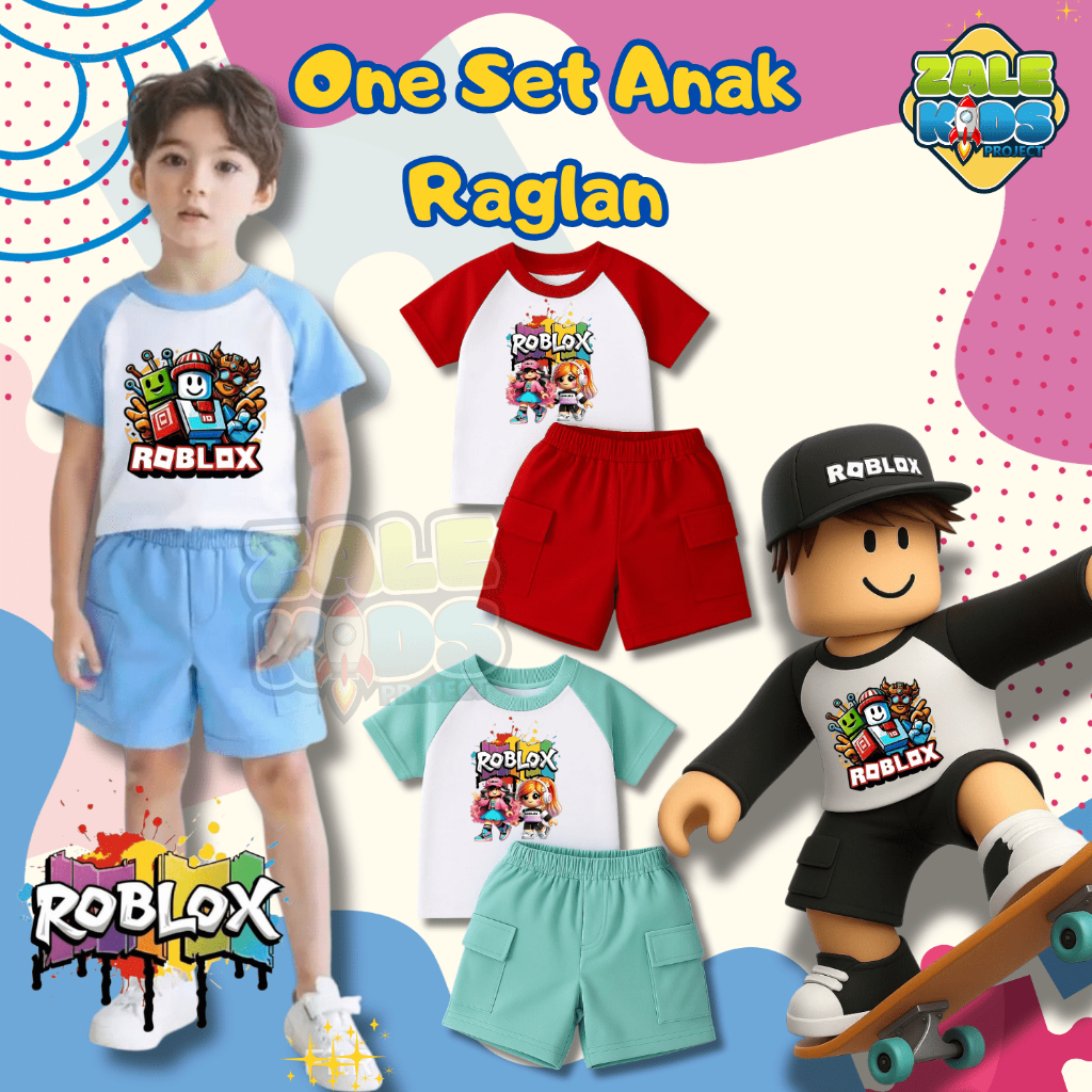One Set Anak Laki Laki Perempuan Roblox Raglan Baju Setelan Anak Roblox