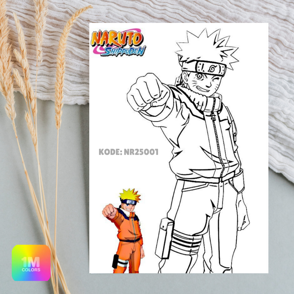 Kertas Belajar Mewarnai Sketsa Gambar Naruto Edukatif Anak PAUD TK Ukuran A4 HVS 100gsm ◖ NR25001
