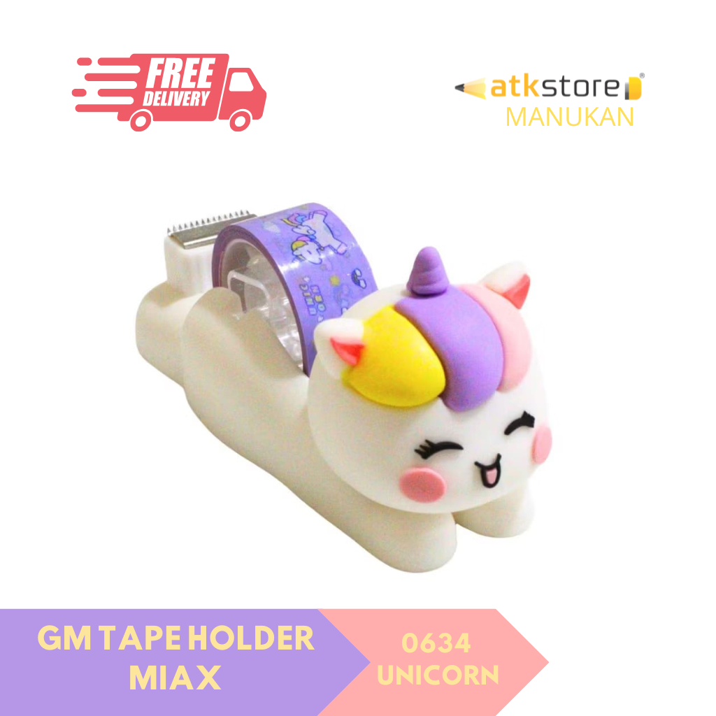 GM Tape Holder Miax 0634 Unicorn | Tempat Lakban+Selotip /Pemotong Lakban Karakter Lucu