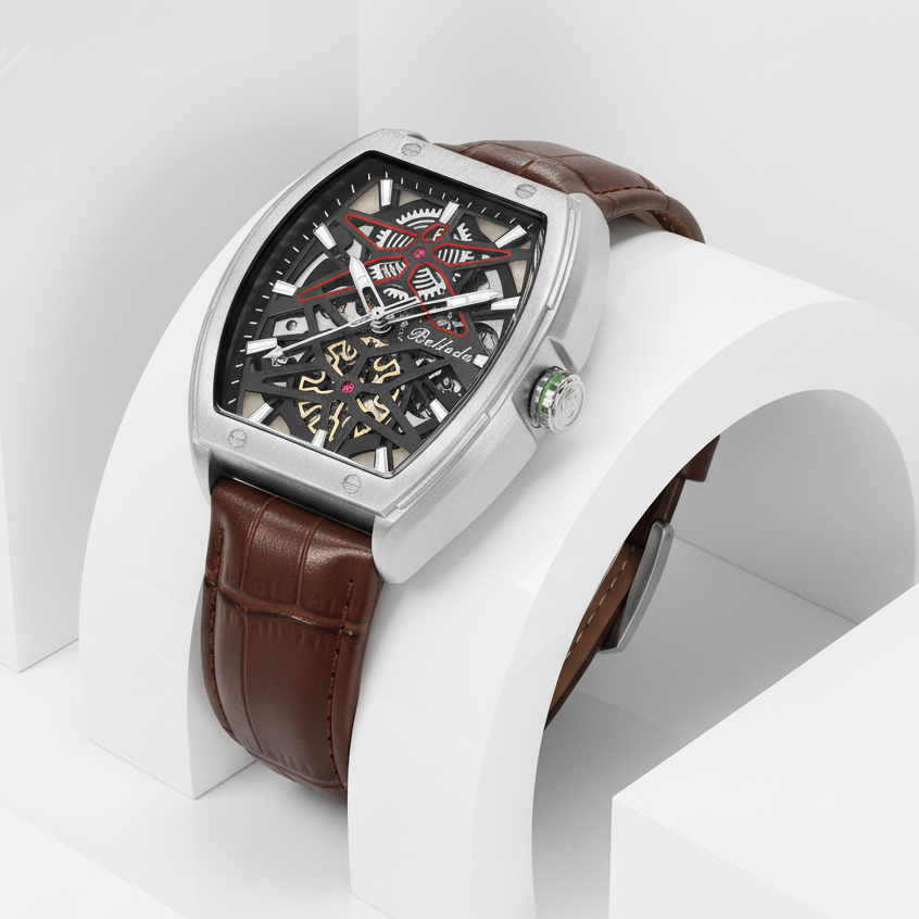 Jam Tangan Pria Belleda 9644 Strap Kulit Automatic Anti Air Fashion Mewah Cowok Original COD