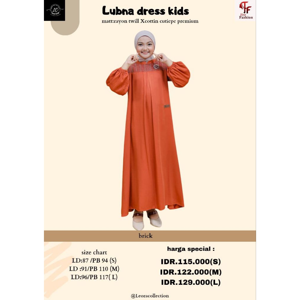 LUBNA DRESS KIDS BY BELVA✅DRESS ANAK POLOS✅