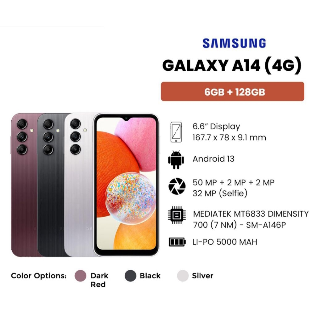 HP SAMSUNG GALAXY A14 4G 6/128 GB - SAMSUNG A14 RAM 6GB ROM 128GB RESMI