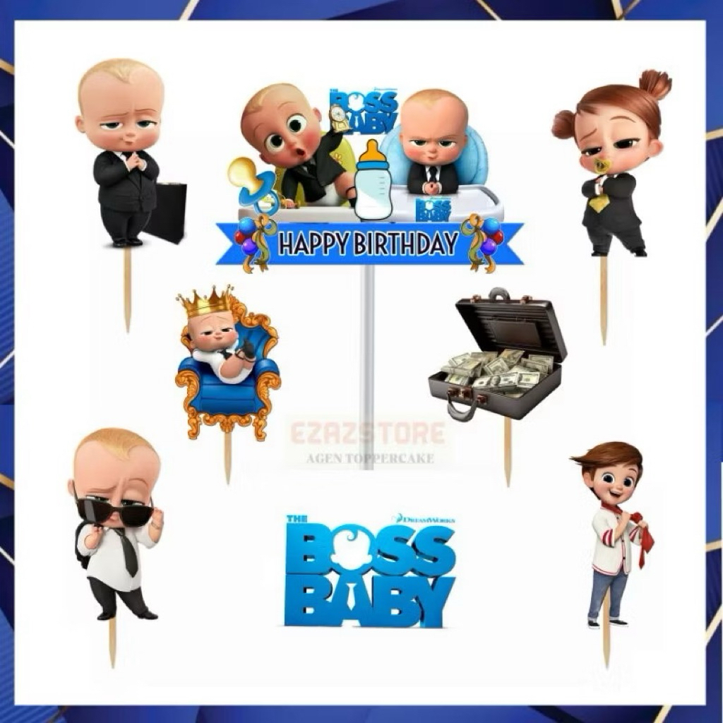Topper Boss Baby / Topper Cake / Hiasan Kue Ulang Tahun Topper Karakter Boss Baby