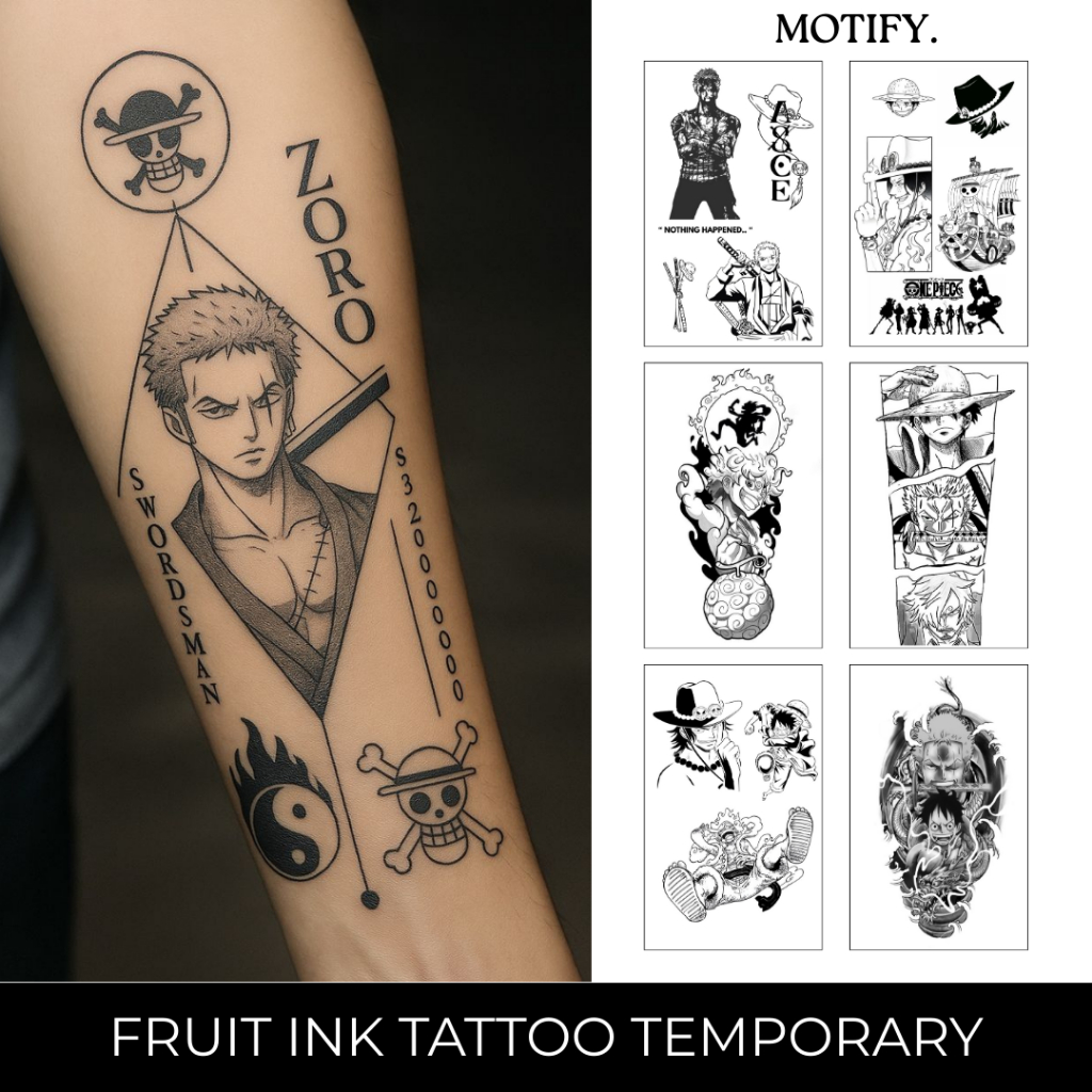 PREMIUM Fruit Ink Tattoo Temporary One Piece Series Tato Temporer Semi Permanen 11x18 CM Tahan Lama