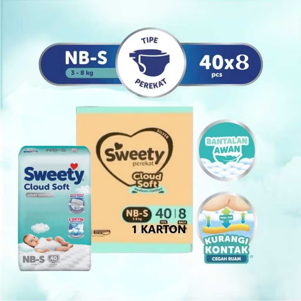 PAKET 1 DUS - SWETTY Silver NB-S 40 Newborn NBS Pant Popok Comfort Cloud Soft Perekat Tape Diaper Ba
