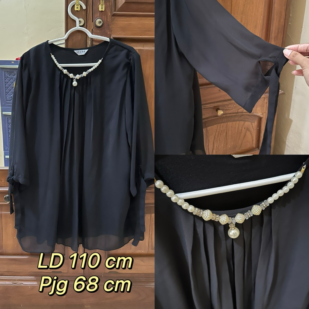 Blouse jumbo sifon lengan 7/8 warna hitam